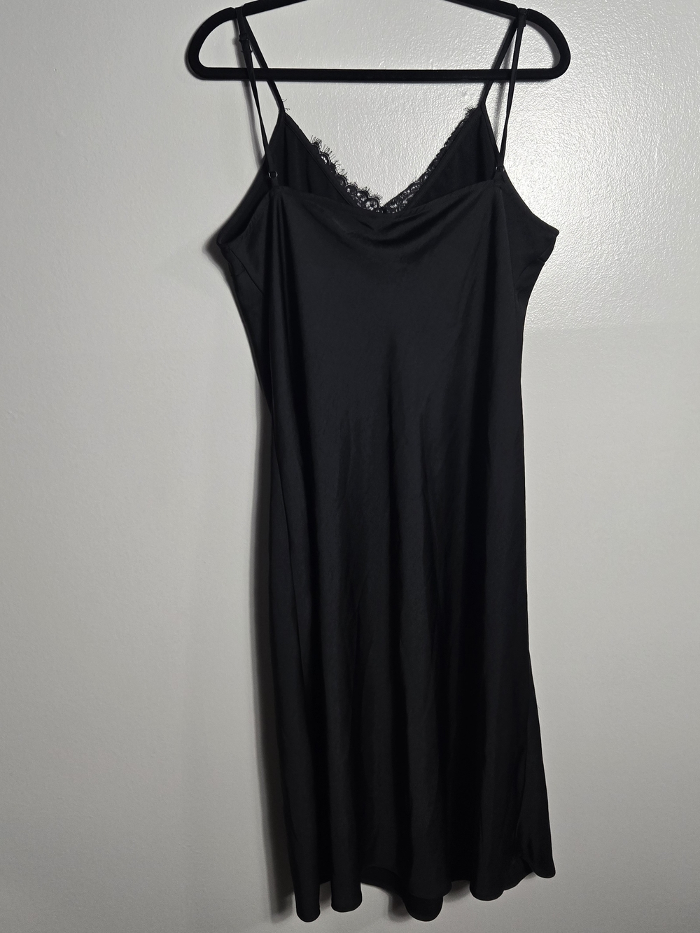 A New Day Black Lace Trim V Neck Double Strap Side Slit Midi Slip Dress Top XL - Picture 4 of 6
